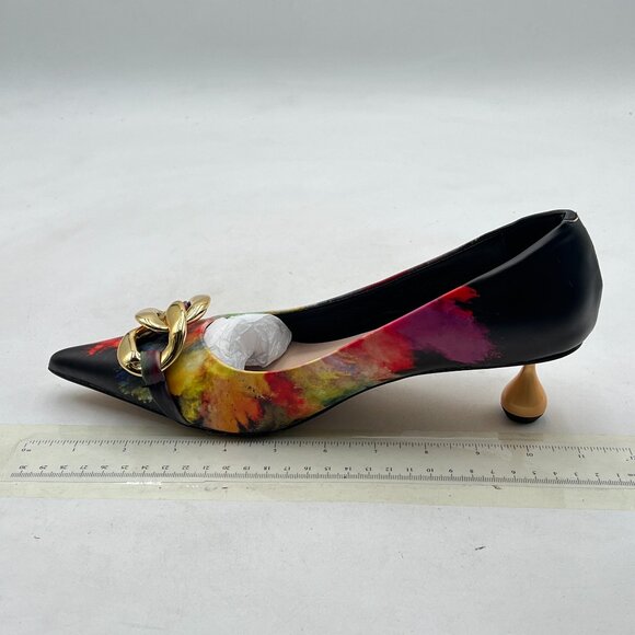 XYD Flame Fog Low Heel Pointed Toe Pumps with Metal Chain Solid Golden Heel Shoe - Picture 2 of 8